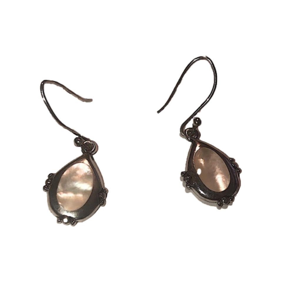 VTG Sterling & Mother of Pearl Shepherds Hook Dangle Earrings 1.6”